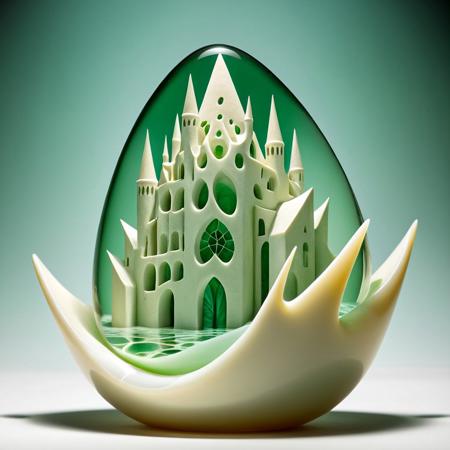 Incredibly smooth green sea glass and polished ivory create a seamless, abstract representation of Picasso's art, imbued with the golden ratio. MC Escher and airy elven fantasy architecture meet and give birth to something wondrous and overwhelming.