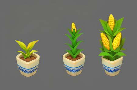 plant generation process, reference table, no human, plant, gray background, simple background, flower pot, still life, potted plant, corn, leaf<lora:zhiwushengzhang:1>,