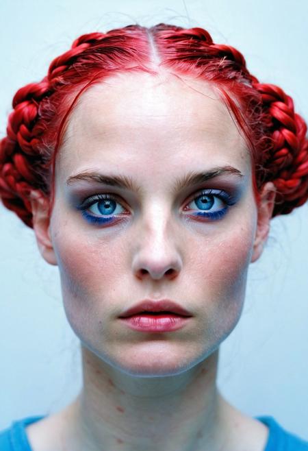 against glass,(Low-Key Portraits by Vicky Roy and Dino Pedriali:1.2), (aesthetic of symbolism with radicalized atmosphere:0.5), (Infrared Photography by Sally Soames and Pauline Kruger Hamilton:1.2), blue eyes,2 red braids,,boleum \(dgrpluna\), f/4, daring, high dynamic range, (center composition, symmetry composition:0.1), (ebony and muted colors:0.1) <lora:MJ52:0.5> <lora:- SDXL - vanta-black_contrast_V3.0:0.5>blackf/1.4, rule of thirds, iconoclastic opus magnum with unparalleled details, (electricblue and unique colors:0.1), <lora:MJ52:1.0>(masterpiece, best quality:1.4), perfect body parted lips, , detailed skin,model photoshoot,photography by (Natalie Portman:1.3), modelshoot, pose, , award winning photo macro shot of a beautiful A minimalist and modern design portraits of a beautiful woman, one eye covered in an artistic black band in bold white, blue or yellow colors, set against a stark white background. This graphic representation symbolizes beauty through visual simplicity and minimalistic elements. (Motion Blur Photography by Sarah Charlesworth and Andres Serrano:1.2), award-winning photography, aesthetic, carefully designed details, clear scene, f/22, symmetry and balance, unprecedented, selective color,  Ultra High Resolution, wallpaper, 8K,Rich texture details, hyper detailed, detailed eyes, detailed background, dramatic angle, epic composition, SimplepositiveXLv1 , (close-up portrait:1.1), solo, model photoshoot,, a stylish girl,