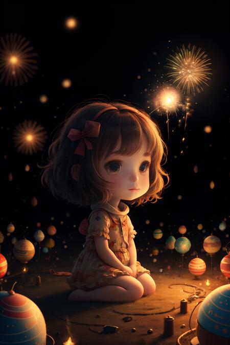 1girl,aerial fireworks, astronaut, aurora, milk way, festival,   chibi,  Fisheyes, masterpieces, top quality, best quality, official art, beautiful and aesthetic, animation, 8k raw,
 <lora:lovestar:0.8>