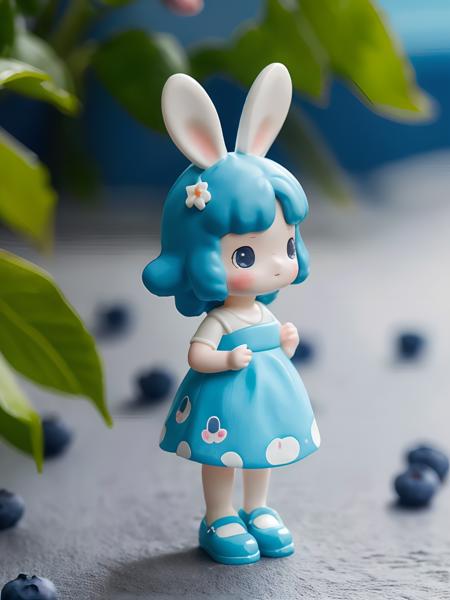 blindbox, 1girl, solo,  standing, blueberry, blurry background, blush stickers, light blue dress, shoes, rabbit ears, hair ornament, 
<lora:cute_blindbox_v1:0.7>