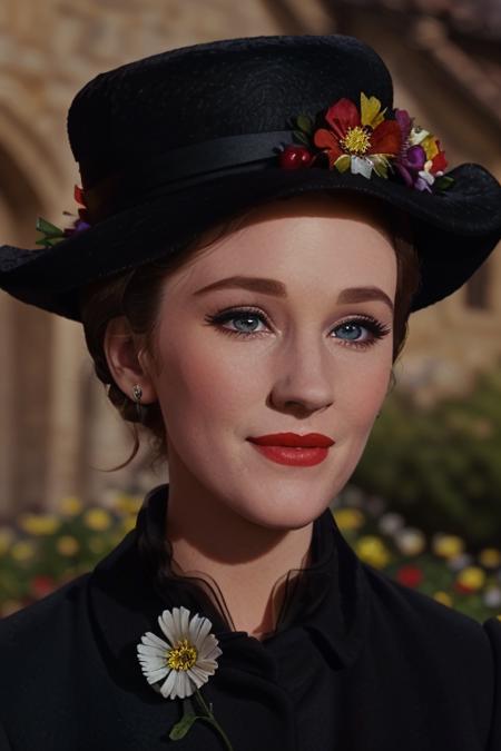 julieandrews flower hat hair tied back hair in bun short hair pixie cut black nun hat