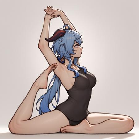 yujia pose,stretch,arms up,sitting,full body,profile,split,from side,feet,