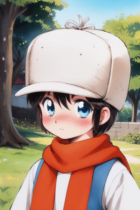 corio, 1boy, soro, blue eyes, chibi, short hair, black hair, hat, child,  corio, 1boy, soro, blue eyes, chibi, short hair, black hair, hat, child.