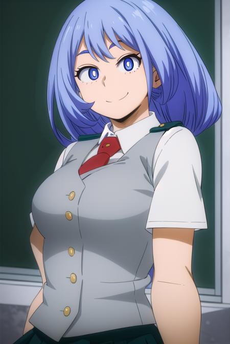 nejirehadou, <lora:nejire hado s3-lora-nochekaiser:1>,
nejire hado, long hair, blue eyes, blue hair, (bright pupils:1.5), smile,
BREAK skirt, shirt, school uniform, short sleeves, pleated skirt, necktie, collared shirt, vest, red necktie, u.a. school uniform,
BREAK indoors, classroom,
BREAK looking at viewer,
BREAK <lyco:GoodHands-beta2:1>, (masterpiece:1.2), best quality, high resolution, unity 8k wallpaper, (illustration:0.8), (beautiful detailed eyes:1.6), extremely detailed face, perfect lighting, extremely detailed CG, (perfect hands, perfect anatomy),