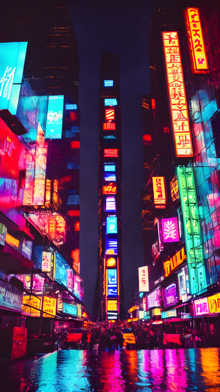 skyscrapers at night, view from the street, rain, water drops on camera, futuristic city centre, cyberpunk, neon lights in background, purple neon, orange neon lights, cyan neon lights, highly detailed