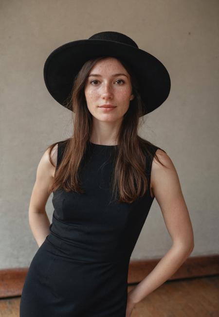 safe_pos, An beautiful 35mm photo of a 30 year old Dutch woman, ((black dress)), ((summers hat)) ((full body:1.2)),she has a comely face, pale skin, very dark eyes, chocolate brown hair, straight hair, 70's fringe, ponytail, beautiful mouth, long face, narrow chin, freckles on nose, birthmarks on stomach, she is slim, natural tits, perfectly shaped tits, pubic hair, ultra realistic, extremely detailed, highly detailed eyes, realistic eyes, highly detailed skin, realistic skin, happy, in love with viewer, in Florence, evening, soft natural light, Rembrandt style light, 8k resolution, masterpiece, 35mm, Hasselblad, film grain, (ultra high res:1.2),(photo-realistic:1.3) (skin pores:1.1) 