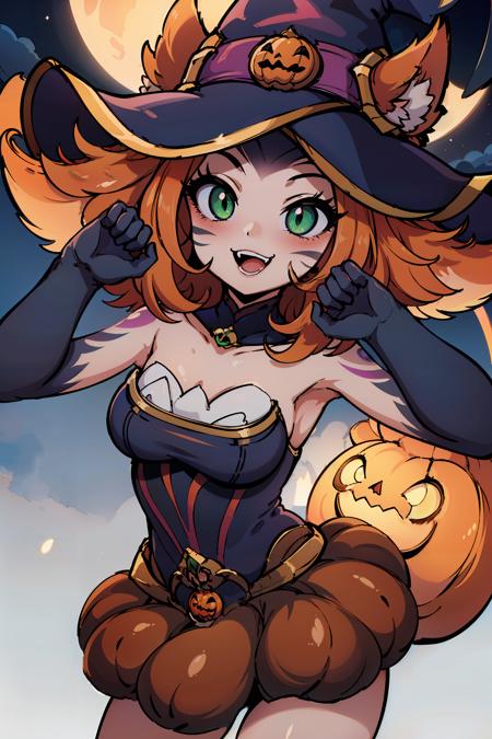 bewitching neeko, witch hat, witch costume, cat tail, 