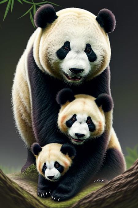 A mother panda holds her cute baby with care and affection, panda mother hold a umbrella ultra hd, realistic, vivid colors, highly detailed, UHD drawing, pen and ink, perfect composition, beautiful detailed intricate insanely detailed octane render trending on artstation, 8k artistic photography, photorealistic concept art, soft natural volumetric cinematic perfect light