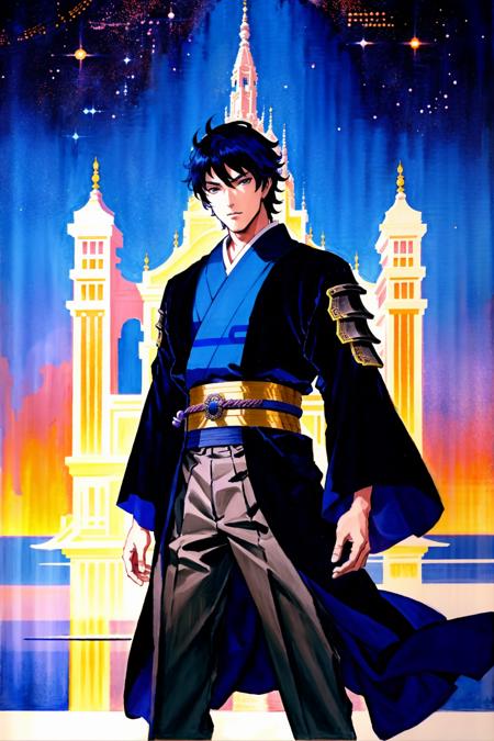 In the vibrant world of a Japanese anime, our dashing male protagonist takes the spotlight, depicted in a stunning hand-drawn illustration that captures the essence of his character. Against a backdrop of picturesque landscapes, towering cityscapes, or the backdrop of a celestial battle, he stands as the epitome of anime heroism. His eyes, shimmering with determination, reflect the unyielding spirit that propels him forward on his epic journey. With his meticulously detailed attire, whether it's futuristic armor, traditional samurai robes, or futuristic high-school attire, he embodies the quintessential anime hero. This illustration not only showcases his incredible design but also promises an unforgettable adventure filled with action, intrigue, and the breathtaking beauty of the anime world