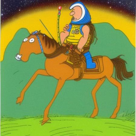 astronaut riding a horse, groo