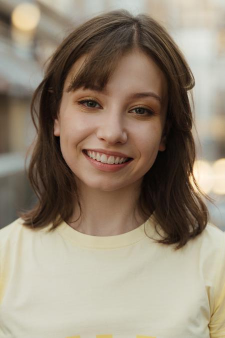 headshot, yellow striped tee, smile, New York, soft colors, bokeh, masterpiece, high quality, (high detailed skin:1.1)
 <lora:katelyn_nacon_lora_v01:1> k8nacon