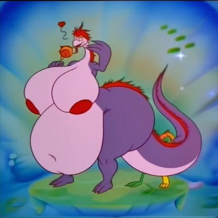 nessie red hair purple scales light purple underbelly blue eyes large female tail 3 fingers large hips large butt