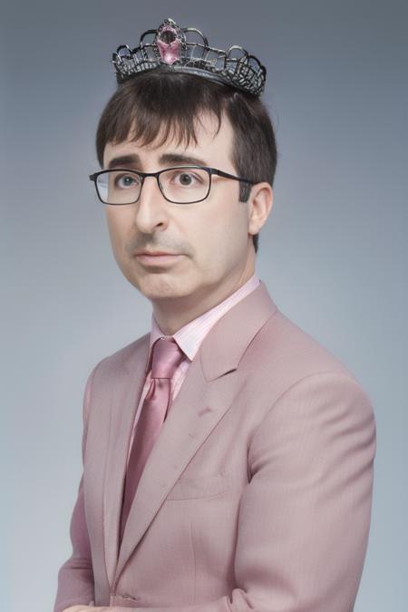 <lora:john_oliver_v1.1:1>, man, standing, glasses, john oliver, princess, (tiara:1.3), diadem, pink suit