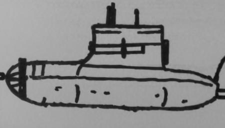 a black and white drawing of a submarine