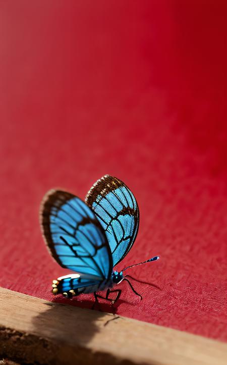 Tilt-shift photo of blue butterfly, , masterpiece, best quality,  . Selective focus, miniature effect, blurred background, highly detailed, vibrant, perspective control