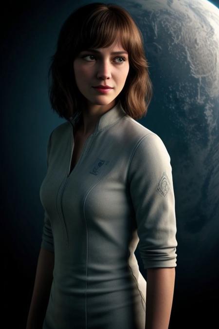 Portrait of an woman 20 years old, full body view, starwars red dress, blue green eyes, very long white hair, highly detailed, cinematic, normal colors, normal shot, colorful colors, film grain, lut, horny,  Realism, Shaders, Natural bright Lighting, high resolution, (8k resolution), 8k, 8kres, 8k res, high details, detailed and intricate, intricate details, high intricate details,  super resolution, ultra hd, megapixel, photorealism, white skin, detailled face, smile, in space earth, one planet