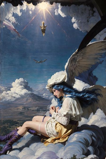 renaissance,(1girl), (full body), Eureshya, angel, halo, ((wing, large wing)), thighhighs, long hair, blue hair, purple eyes, boot, dress, hat, arm warmers, armor, midair, above clouds, backlighting, sunlight, sun, blue sky, ((fetal position)),<lora:Eureshya v1.0:0.6><lora:Renaissance:1>
Negative prompt: (worst quality:2), (low quality:2), (normal quality:2), lowres, bad anatomy, bad hands, normal quality, ((monochrome)), ((grayscale)) watermark, (nsfw:1.3)
ng_deepnegative_v1_75t, bad_pictures, negative_hand-neg, easynegative, verybadimagenegative_v1.3, bad-hands-5 badhandv4
Steps: 30, Sampler: DPM++ SDE Karras, CFG scale: 7, Seed: 3431104296, Size: 512x768, Model hash: d819c8be6b, Model: majicmixRealistic_v4, Denoising strength: 0.4, Clip skip: 2, Hires upscale: 2, Hires steps: 10, Hires upscaler: R-ESRGAN 4x+, Lora hashes: Renaissance: 4a5e18dcacc3, Version: v1.3.0