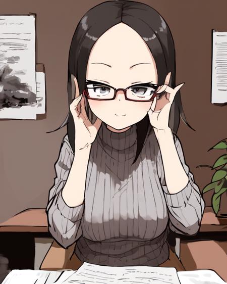 <lora:YamamotoV2:1.0>
a girl with big forehead adjusting her glasses pretending she has a clue