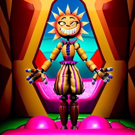 <lora:FNAF:0.75>, Daycare Attendant FNAF, (SunFNAF), animatronic, official, yellow body