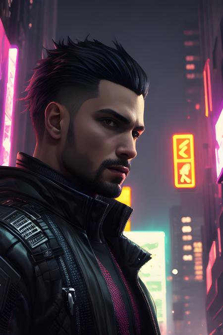 photo portrait Male assassin, wearing cyberpunk intricate streetwear, beautiful, detailed portrait, cell shaded, 8k, concept art, by wlop, greg rutkowski, pixiv. cinematic dramatic atmosphere, sharp focus, volumetric lighting, cinematic lighting, studio quality