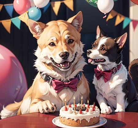 a cute dog wearing a bow tie at a birthday party