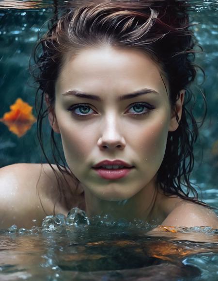 Portrait of a beautiful (ohwx woman) <lora:amberheard_lora_sdxl_v1-000008:1> , drenched body, emerging from the water, dark fantasy, regal, fractal crystal, fractal gemstones, by stanley artgerm lau, thomas kindkade, loish, norman rockwell