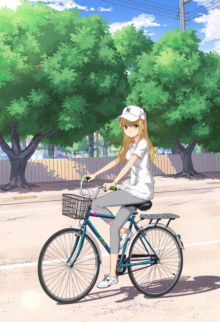 score_9, score_8_up, score_7_up, score_6_up, score_5_up, score_4_up, source_anime, 1girl, solo, 18yo, (slim face:1.5), (bangs:1.2), skinny, thin body, wide hips, thin thighs,
<lora:age_slider_v4:2> <lora:Expressive_H:1><lora:Kenva:0.8> <lora:naipf:0.6>
ground vehicle, bicycle, tree, outdoors, road, blond hair, long hair, brown eyes, white baseball cap, light smile, bangs, day, bicycle basket, pants, pavement, riding, solo focus, shoes, street,