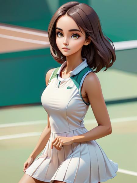 concept art cute woman wearing a tennis dress <lora:xl_tennis_dress-1.0:0.8> . digital artwork, illustrative, painterly, matte painting, highly detailed