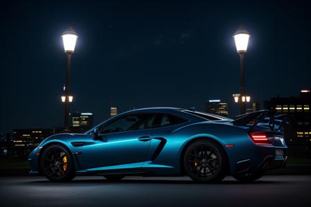 <lora:detail_slider_v4:1.5>,(compact midnight-blue futuristic armored car, batmobile style) with modular armor, elegant design, multi-fuel engine, EMP system, side skirts,(full body portrait:1.3),(wide shot:1.3),night photography, nocturnal beauty, city lights, starry skies, celestial wonders, moonlit landscapes, urban glow, capturing the essence of darkness, ethereal atmosphere, dramatic shadows, magical ambiance, long exposure techniques, expert use of light sources,