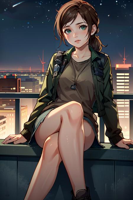 ((masterpiece, best quality))
<lora:TLOUEllie:0.8>
TLOUEllie, 1girl, solo, brown hair, long hair, green eyes, Overlooking the city from a rooftop bar at night, chic outfit, sitting