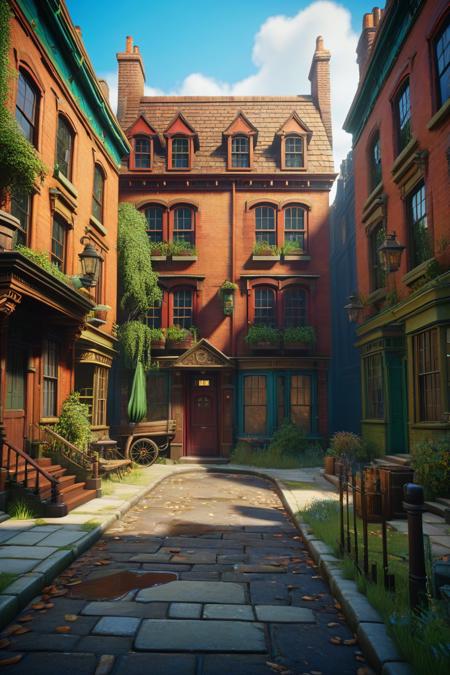 Old 17 Cherrybrook Lane, 1910 london street, , detailed matte painting, deep color, fantastical, intricate detail, splash screen, complementary colors, fantasy concept art, 8k resolution trending on Artstation Unreal Engine 5, grand theft auto 6 style, refined, defined, highly detailed, follow negative prompts,