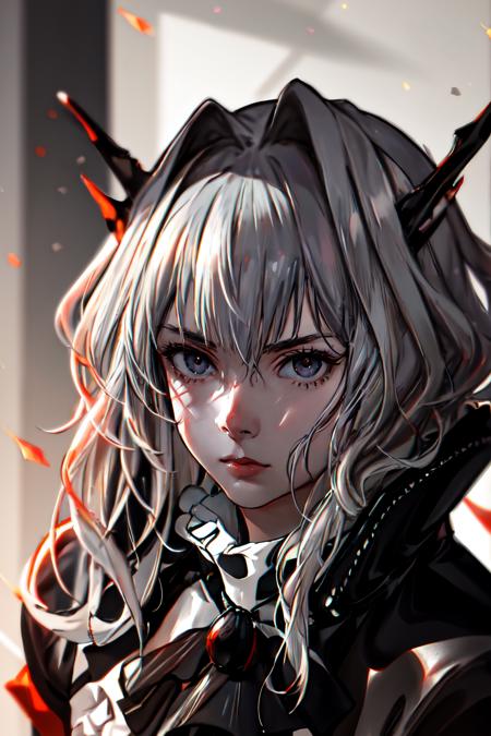 detailed face, detailed eyes, gray eyes, award winning,  serious,  portrait, looking at viewer, 1girl best quality, reflective skin, reflective hair, masterpiece, highres, best quality, solo, cinematic lighting,   <lora:TalulahVer1:1>