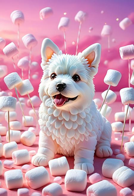 <lora:The_world_marshmallows-000007:0.95> fluffy, soft marshmallows, (dog made of marshmallows:1.2345) elaborate, (translucent, ultra realistic:1.2), (masterpiece:1.1), best quality, extremely detailed, detailed background,