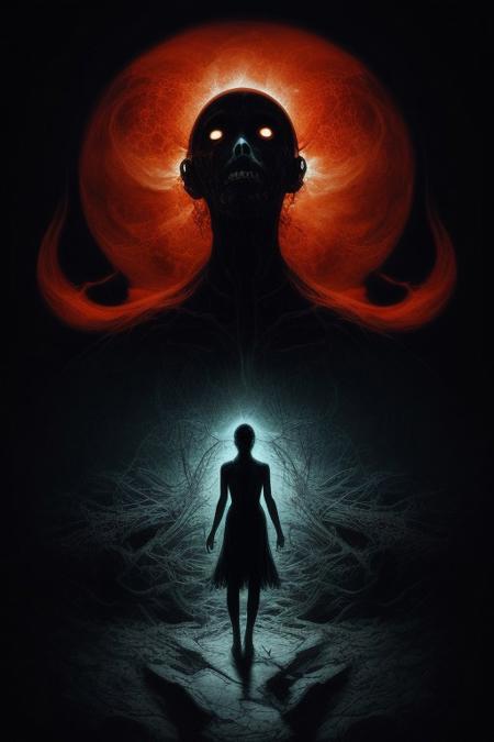 Key Elements of Cosmic Horror:
Focus on the Unknown:
Cosmic horror explores the vastness and incomprehensibility of the universe, highlighting humanity's limited understanding. 
Powerlessness:
Protagonists in these stories often confront entities or situations far beyond their ability to control or understand, emphasizing their insignificance. 
Unsettling Discoveries:
Characters often uncover profound truths about the universe, leading to existential dread and a sense of humanity's fragility. 
Visual and Conceptual Challenges:
Cosmic horror can be visually striking, often featuring surreal or psychedelic imagery, and conceptually challenging, requiring viewers to grapple with abstract ideas. no humans,
 FastNegativeV2, horror scene,gore,movie still from a 1970s horror movie, orange environment,