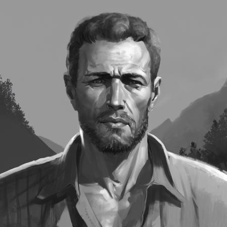 greyscale image in imst artstyle of a man