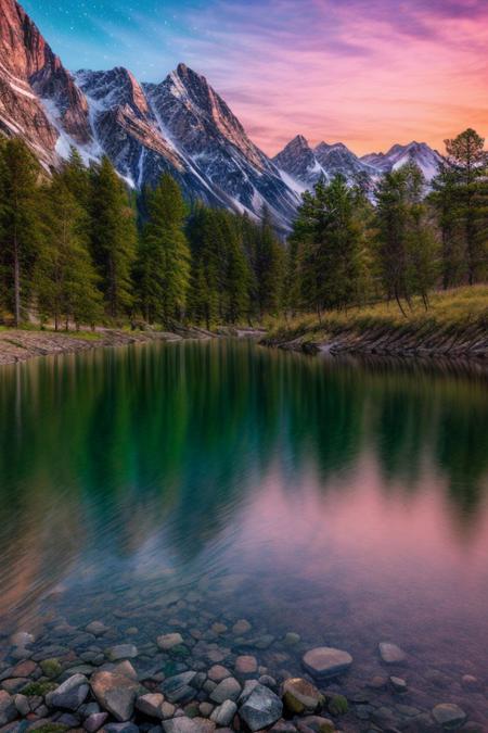masterpiece, best quality, ultra-detailed, realistic, 8k, pine tree, flowers fields, many kinds of flowers, a couple of rabbits on very distant, lakes, meadows, glitter, moonlight, out-of-this-world scenery, lifelike, naturalism, greatest naturalism photo, immaculate detailed realism photography, rich colors, best colors perfect composition, perfect colors, colorful, clear photo, intrigue nature panorama, delicate nature photo, immaculate micro-details nature elements, (out-of-this-world scenery:1.23), beautiful landscape, beautiful flowers, crystal fantastic, breathtaking beautiful nature, unmatched beauty nature, more nature elements, rich nature elements, beach, (awards winning photography:1.37), trending on artstation, real life photo realistic, perfect proportion, aesthetic, artistic style, surreal, insanely lifelike, top best naturalism photography, greatest detailed, intricate nature details background, depth of field, no human, detailerlora,