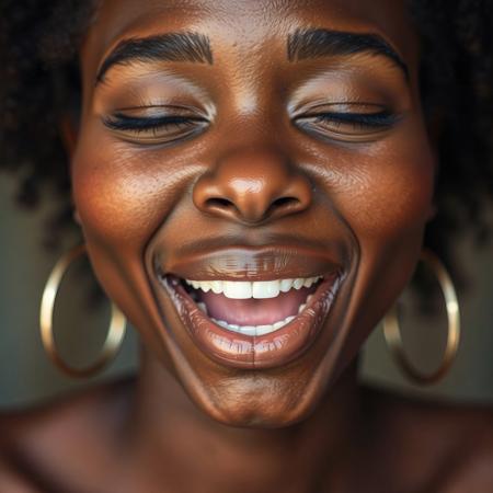 Beautiful African woman with nostrils wide, face flushed, mouth slightly open, head tilted back a bit, eyes half closed, pleased, aroused, head shot