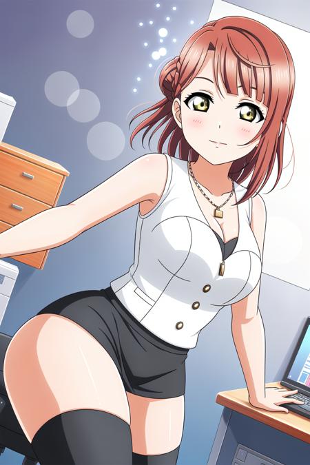 1girl, solo, high_quality, 8k, masterpiece, defined_pupil, night_light, soft_shadows, (high_quality_eyes:1.1),
(office_background:1.2), office_chair, computer, wall_clock,
looking_at_viewer,
blushed,
(black_skirt:1.2), (white_shirt:1.2), (black_thighhighs:1.2), (sleeveless:1.2), (necklace:1.2),
thighs, cleavage,
ADDBASE 
1girl, solo, high_quality, 8k, masterpiece, defined_pupil, night_light, soft_shadows, (high_quality_eyes:1.1),
(office_background:1.2), office_chair, computer, wall_clock,
looking_at_viewer,
blushed,
(black_skirt:1.2), (white_shirt:1.2), (black_thighhighs:1.2), (sleeveless:1.2), (necklace:1.2),
thighs, cleavage,
(slightly_big_breasts:1.3), (sexy_body:1.2), bangs, medium_hair, single_hair_bun, <lora:sksayumu:0.7>