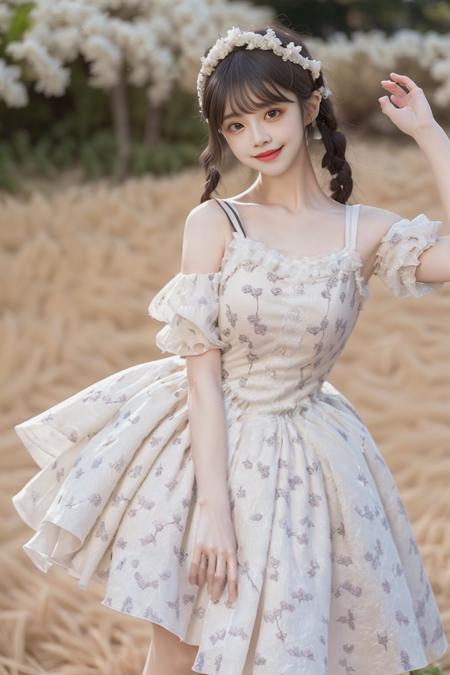 1girl, solo,mix4, (realistic:1.1), (photorealistic:1.1), (masterpiece:1.1), (best quality:1.1),  ultra detailed, looking at viewer, smile,flower_dress,standing , natural lighting, depth of field,garden, flower,pureerosface_v1,in a meadow,cherry_blossoms,
<lora:flower_dress:0.8>,<lora:A_BaseFace_1_cuteGirlMix4_v10:0.4>, <lora:A_BaseFace_5_asiaMix_v10:0.6>