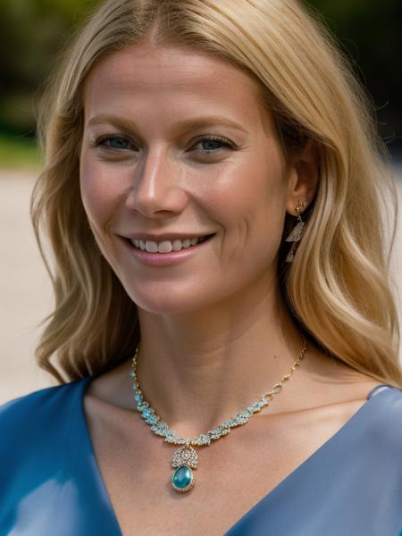 Realistic photo of a beautiful gwyn3thp-v2 woman,   1girl, solo, long hair, looking at viewer, smile, blue eyes, (((blonde hair))), dress, jewelry, upper body, earrings, teeth, sleeveless, necklace, grin, lips, realistic, pearl necklace, soft lighting, professional Photography, Photorealistic, detailed, RAW, analog, sharp focus, 8k, HD, DSLR, high quality, Fujifilm XT3, film grain, award winning, masterpiece<lora:gwyn3thp-v2:1.0>