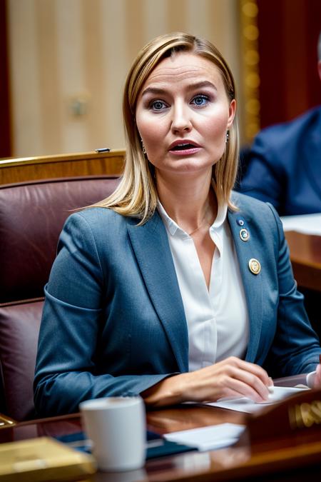 (masterpiece) (high quality) (professional) (realistic) portrait of Ebba Busch during congressional hearing, formal clothes <lora:Ebba_Busch_vng:1>  (HDR)   (half portrait composition), journalist photo