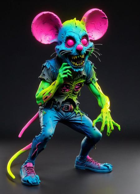 (full body shot:1.1) <lora:- SDXL - creepy_n_freaks_V1.0:0.8> zombie-mouse <lora:fx-monsters-XL:0.4>, Ombre color scheme of neon pink, neon blue, neon yellow, neon green,,, subsurface scattering, Photorealistic, Hyperrealistic, analog style, realistic, film photography, soft lighting, heavy shadow
