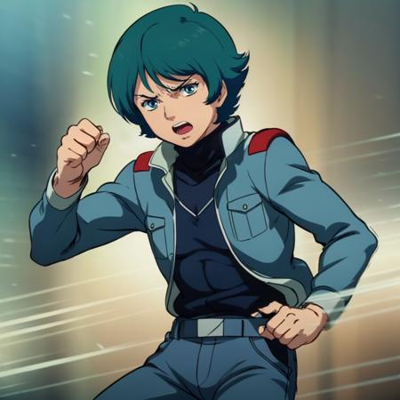 masterpiece,high quality,solo,
<lora:kamillebidan001:0.7>,angry,open mouth,punching the viewer,motion_blur,
kamillebidan,1boy,
short hair,aqua hair,blue eyes,
military uniform,jacket,turtleneck,
pants,