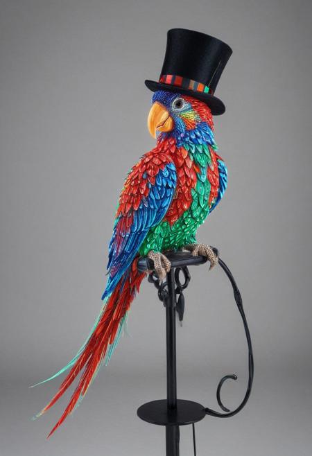 embedding:lazmpos, LED, colorful LED lights, RGB lights, red green and blue parrot, art deco, top hat, cane, monocle,RetroBG