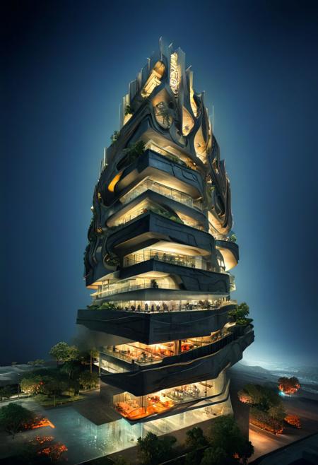 hyper realistic photograph of  a (complex architectural science fiction structure:1.4) by Jeff Easley and Boris Vallejo, (dazzling , luminar , masterful:1.4), medium full shot, poster art, bold lines, hyper detailed, expressive,  award winning,  dark limited color palette, high contrast, depth of field, (intricate details, masterpiece, best quality:1.4),
directional lighting, looking at viewer, dynamic pose, wide angle view,
industrialbuilding, stacked, great lighting, extremely detailed