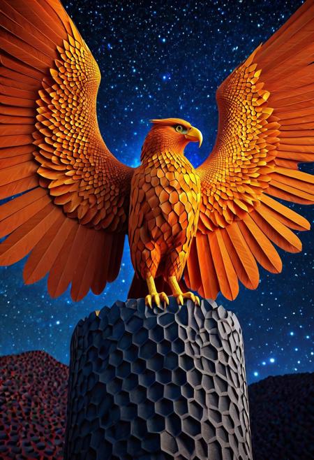 Geometric Transformation, ((harpy)) made out of voronoi,  basalt columns, Catapedaphobia, starry night, dramatic, vibrant colors, vivid colors, Masterpiece, best quality, amazing quality, volumetric lighting, SFW, PG, exquisite detail, digital art, highly detailed, beautiful, surreal, lazypos,