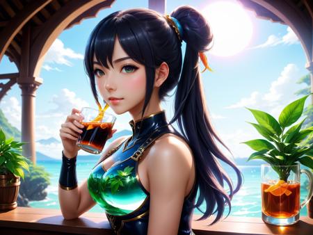 Role-playing game (RPG) style fantasy <lora:mbbxlUltimate_v10RC.FFai.lora:1> (High quality Professional Photo:2) (Ultrarealistic:2),a glass pitcher with a plant inside of it, anime girl drinks energy drink, sprite art, anime visual of a cute girl, made with anime painter studio, splash art anime, anime art, (anime girl), beautiful anime girl, beautiful anime art, beautiful anime artwork, anime picture, beautiful anime woman, made of drink, anime goddess, anime illustration,ultra-realistic smooth edges, ((antialiasing smooth edge quality:1.2)),anti-aliasing,close portrait,(manga:1.3),beautiful,attractive,handsome,trending on ArtStation,DeviantArt contest winner,CGSociety,ultrafine,detailed,studio lighting . Detailed, vibrant, immersive, reminiscent of high fantasy RPG games