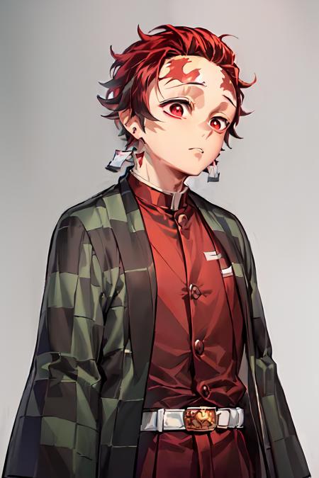 (Tanjiro) (OriginalOutfit) (Scar,Scar on forehead, Checkered Clothes, 1Boy, Red Hair)