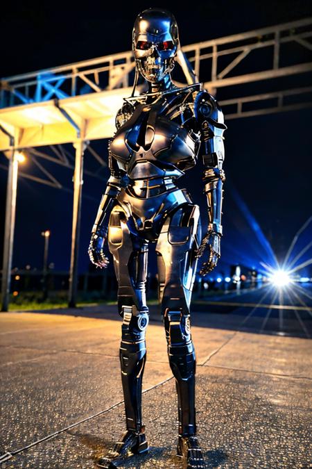 explosions in the background, night sky, full body shot (Realisitc:1.5) woman terminator, big breasts, <lora:EdobTerminatorFemale_v1.0:0.8>  <lora:BunAlenRave_v1.0:0.8>